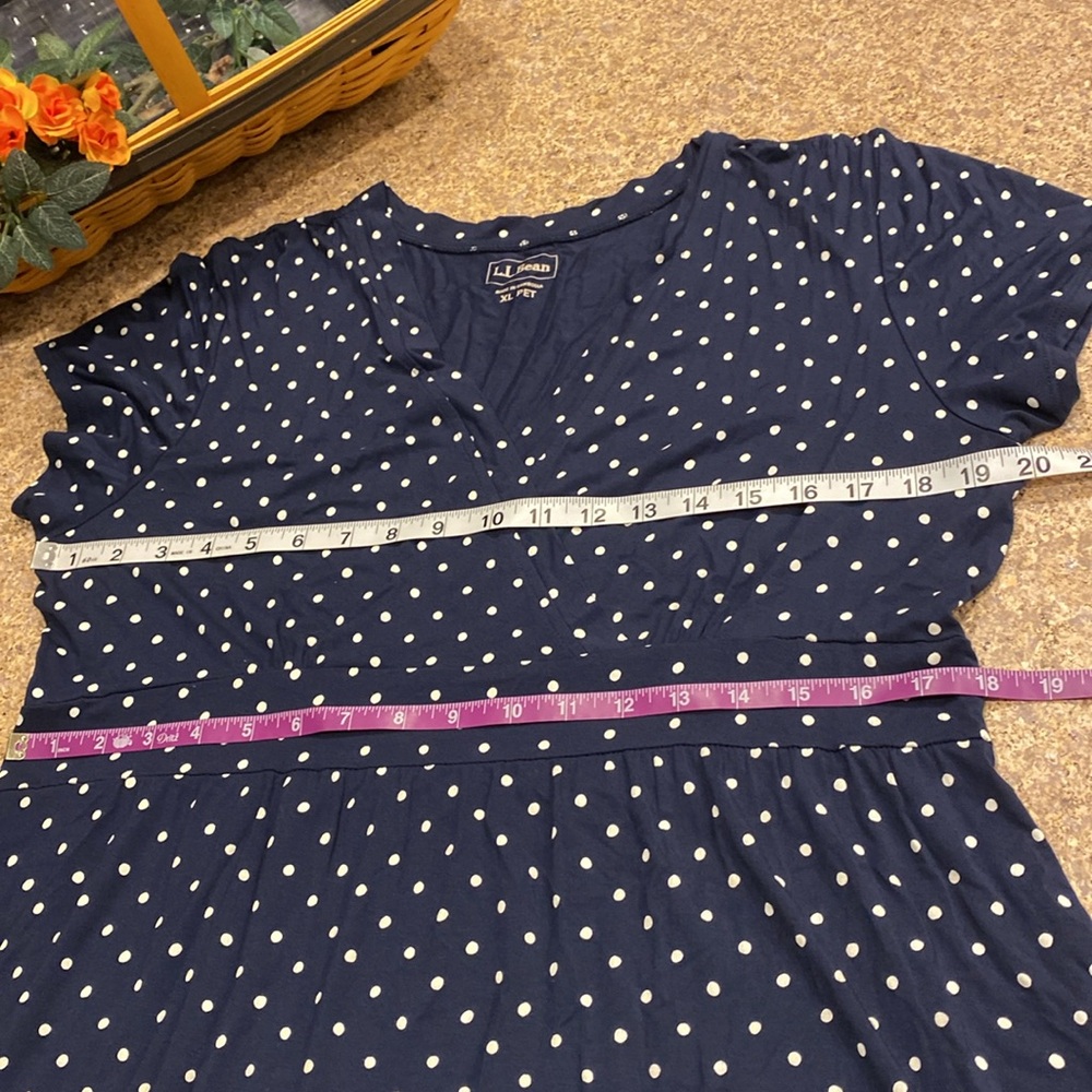 L.L. Bean Polka Dot Dress item # 501478 XL Petite Navy Blue and White - Picture 5 of 15